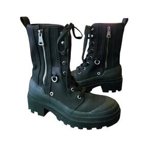 Edgy Goth Alt Zara Zippered Fabric Ankle Boots Size 36 Black Combat Grunge Emo